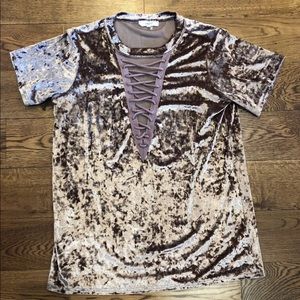 Gold crushed velvet criss cross blouse